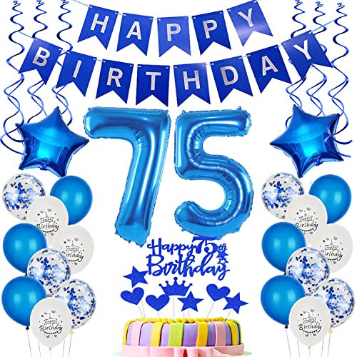 Folienballon 75. Geburtstag Dekoration Blau Tortendeko Geburtstag 75 Jahre Mann Luftballons 75 Mann Tortendeko 75. Männer ,Geburtstagsdeko 75 Jahre Happy Birthday 75 deko