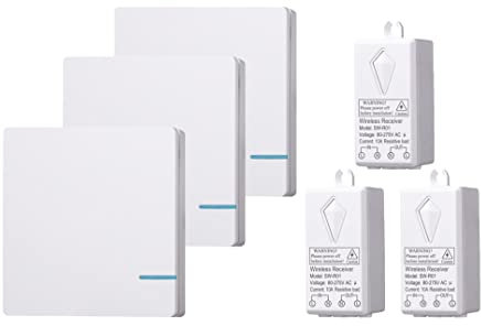 Lancoon Wireless Lichtschalter Kit, Remote Wandschalter 30M Reichweite Wasserdicht DIY Erweiterbar Für Heimwerker Beleuchtung Lampe Led Lampe (3 Platten Und 3 Empfänger)