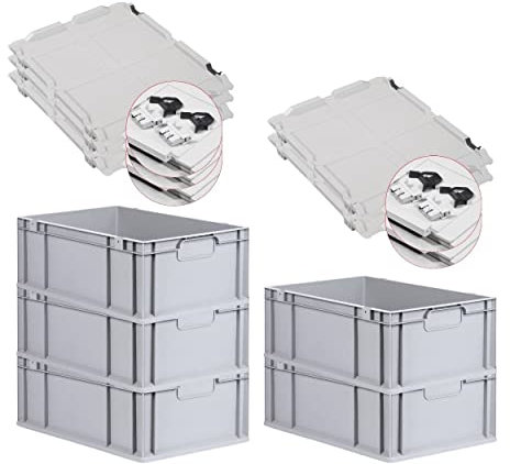 PROREGAL SuperSparSet 5x Eurobox NextGen Economy mit Scharnierdeckel & schwarzen Verschlüssen | Griffe geschlossen | HxBxT 22x40x60cm | 44 Liter | Eurobehälter Transportbox Transportbehälter