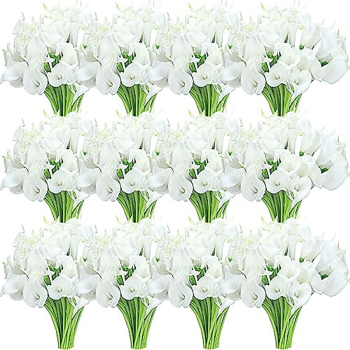 Crowye 100 Stück künstliche Calla-Lilien, Brautstrauß, fühlt sich echt an, Calla-Lilie, künstlicher Hochzeitsstrauß, künstliche Braut-Calla-Lilie, Pflanze für Zuhause, DIY, Tafelaufsätze,