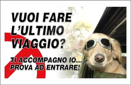 M-ITALY CARTELLO SEGNALETICO - attenti al cane golden retriever, vuoi fare l'ultimo viaggio - Adesivo Extra Resistente, Pannello in Forex, Pannello In Alluminio (30x42, Alluminio)