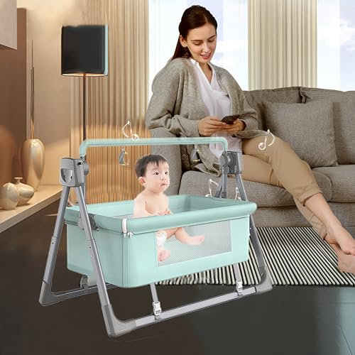 Nachttisch-Stubenwagen, Babywippe, verstellbare Nachtbett-Kinderbetten, automatischer Schaukel-Liegekorb, bestes Babybett für Neugeborene (Unilor: Grün)