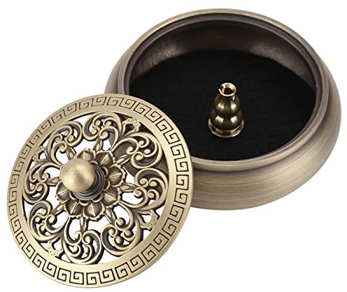 Weihrauchbrenner, Räuchergefäß, Kupfer, Hohl, Geschnitzte Blumen, Ascheauffangschale, Schale, Dekorativer Räuchergefäßhalter für Luftreinigung, Heimdekoration, Aromatherapie, Meditation, Entspannung