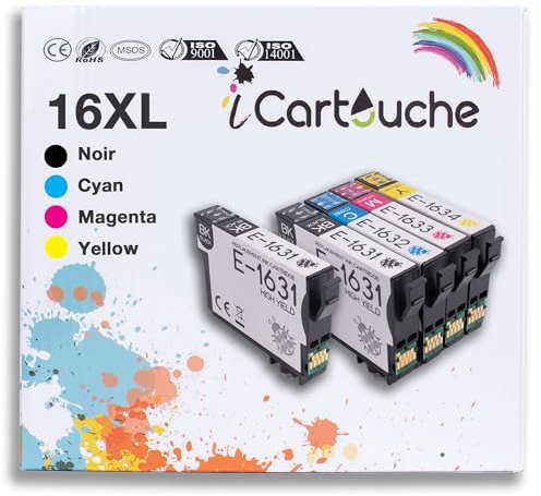 icartouche Kompatible Tintenpatrone für Epson 16XL T1636 für Epson Workforce WF2010W WF2510WF WF2520NF WF2530WF WF2540WF WF2630WF WF2650DWF WF2660DWF WF2750DWF WF2760DWF (2BK 1C 1M 1Y)