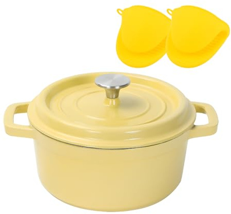 DYHQQ Enamelled Cast Iron Pot with Lid, Enameled Cast Iron Dutch Oven, 20Cm Dutch Oven 2L Non-Stick Casserole Dish with Lid - Cookware for Braising, Roasting, Bread Baking