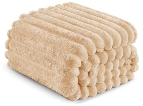 Exclusivo Mezcla Kuscheldecke Flauschig Fleecedecke Flanell Decke, Leichte und Warme Wohndecke Tagesdecke für Ganzjahreszeit, 220 x 240 cm Beige