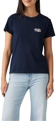 Levi's Damen The Perfect Tee T-Shirt, Lillies and Butterflies Bw Fill Navy Blazer, L