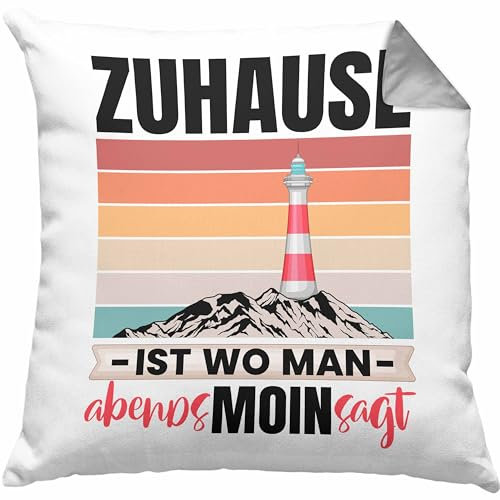 Trendation Zuhause Ist Wo Man Abends Moin SAGT Kissen mit Füllung 40x40 Geschenk Norddeutschland (Grau)