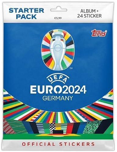 Topps UEFA Euro 2024 Starter Pack – Album de scrapbooking avec 24 autocollants + protection d'expédition Heartforcards®