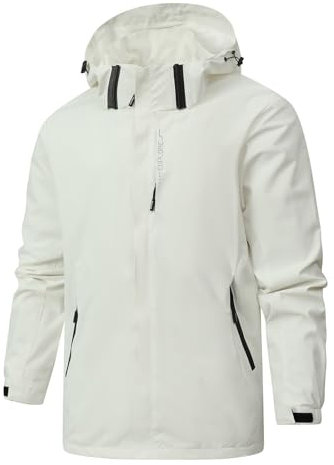 Ewleguzka Leichte wasserdichte Herren-Regenjacke, Windbreaker, lässig, Outdoor, winddicht, bequem, Kapuzenjacke, Outdoor-Regenmantel, Wandern, Windschutz, Jacke mit Reißverschlusstaschen, Beige1, XXL