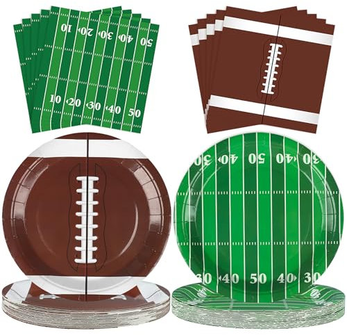 100 PCS Football Party Supplies Kit Football Paper Plates and Napkins Football Party Tableware Set for Football Birthday Game Tailgate Party Decorations, Serve 25