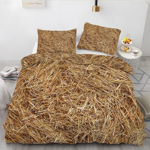 EXSANLIEAY LäNdlich BettwäSche 135x200 Stroh BettwäSche-Sets füR Jeden, Bettbezug Wende Microfaser mit Reißverschluss - 1 Bettbezügen & 2 Kissenbezügen 80x80, Weich & Bügelfrei