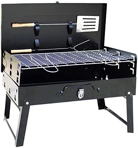 KWMAEEUID Holzkohlegrills, Tragbarer Holzkohlegrill für den Außenbereich, zusammenklappbarer Kassettengrill, Hausgarten, Terrasse, Picknick, Grillparty, 45 x 27 x 47 cm