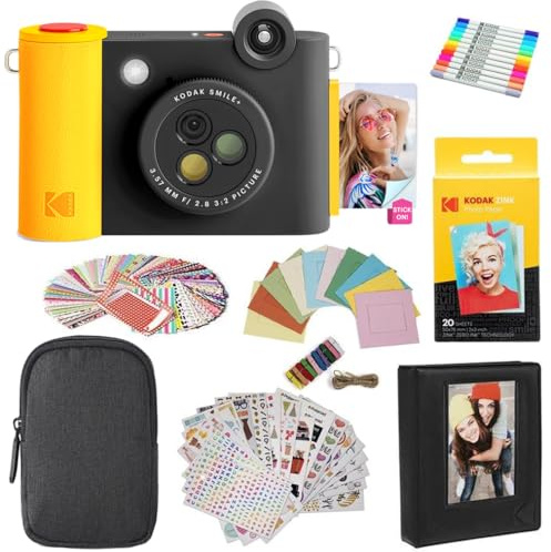 KODAK Smile+ 2-in-1 Digitale Sofortbildkamera & Fotodrucker Geschenkpaket + Tasche + Zink 20 Blatt + Album + Sticker & Marker - Schwarz