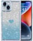 ROSEHUI for iPhone 14 Case Glitter,Rectangle Clear Sparkly Phone Case with Bling Rhinestone Cute Heart Pattern Glitter Paper,Camera Protective TPU Shockproof Cover for Women Girls-Blue