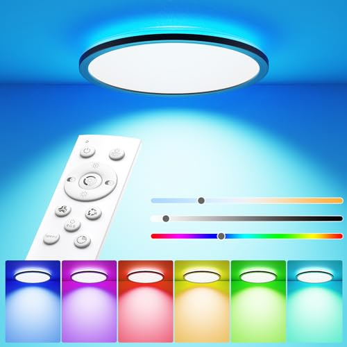 TOMEEM Led Deckenleuchte Dimmbar mit Fernbedienung 24W RGB, Deckenlampe Farbwechsel 3200LM für Schlafzimmer,3000K-6500K für Schlafzimmer Küche Wohnzimmer Korridor Balkon