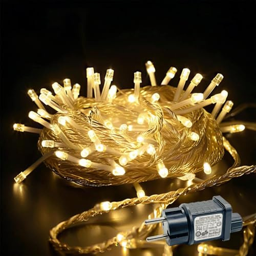 YJY LIGHT Lichterkette Außen 25 m mit 200 LED Warmweiß, IP44 Wasserdicht, 8 Modi & Timer, mit Memory-Funktion, Netzstecker, Weihnachtsbeleuchtung für Garten, Balkon & Terrasse
