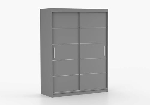 Fabryka Mebli Idźczak Kleiderschrank, Wohnzimmerschrank - Grauer Schwebetürenschrank, Schlafzimmerschrank - 61 x 150 x 200 cm - Schrank für Schlafzimmer, Wohnzimmer, Garderobe, modern