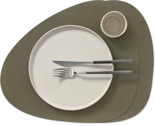 LIND DNA Tischsets Nupo - Leder - Armeegrün - Curved - 44 x 37 cm - 2 Stück
