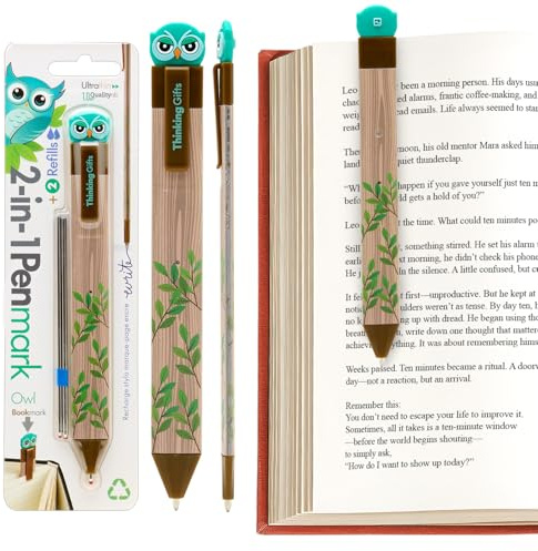 Thinking Gifts Flacher beschreibbarer Stift- & Seitenmarker - Owl | Langlebiger Seitenmarker & flacher Schreibstift für Journal, Notizbuch & Planer, ideal für Buchnotizen