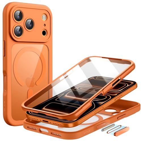 JETech Case for iPhone 17 Pro Max, 360° Protection, Orange | Compatible with MagSafe, Built-in Tempered Glass Screen Protector, Camera Control Button