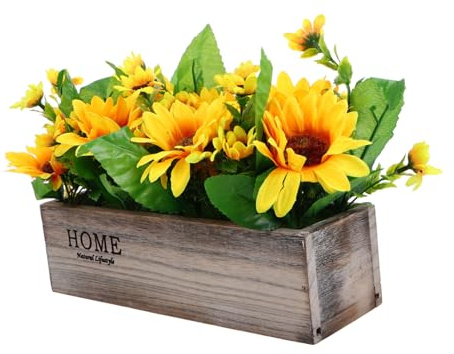 Cabilock Tournesol Artificiel en Pot Carbonisé, Petite Plante Décorative, Fleurs en Soie, sans Entretien, Décoration Bureau Cuisine, Centre De Table Automne,