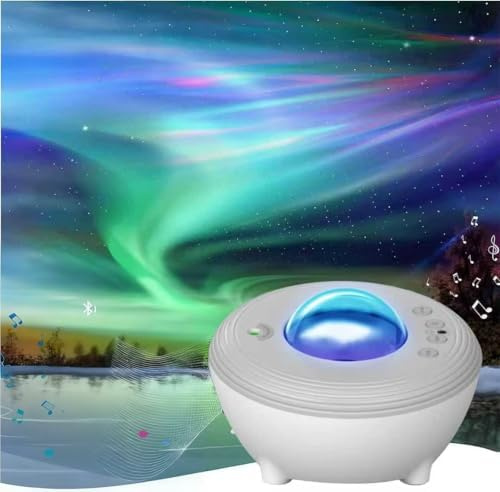 Febotak Aurora Sternenhimmel Projektor mit Musik Lautsprecher, Nachtlicht mit Einschlafhilfen Soundmaschine für Erwachsene Kinder Smart LED Galaxie Sternprojektor kompatibel mit Alexa (grey)