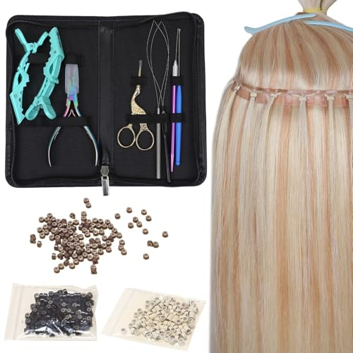 WIGNEE Silicone Bead Hair Extension Tool for Hair extension Installation | Butterfly Hair Extension Tools Kit with Silicone Beads,Complete Set for Micro Bead & I-Tip Hair Extensions