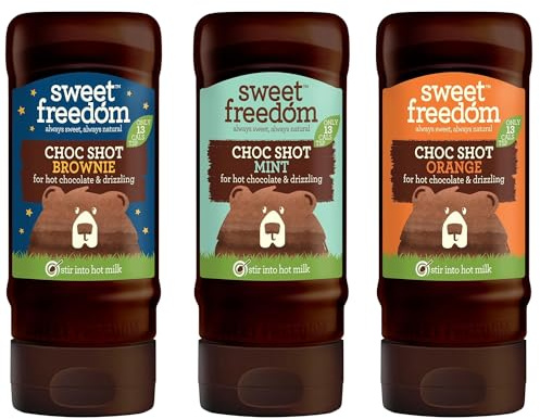 Sweet Freedom Chocolate Lovers Choc Shot Bundle Syrup 320 g (Pack of 3) | Brownie, Mint & Orange, Refined Sugar Free, High in Fibre, Vegan, for Coffee, Milkshakes & Baking, 13 Calories per Teaspoon