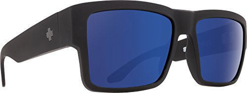 Spy Optic Cyrus, Square Sunglasses, Color and Contrast Enhancing Lenses, Soft Matte Black - Happy Bronze With Blue Spectra Mirror Lenses