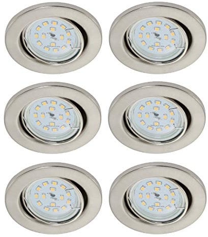 Trango 6er Set 6729-062MO LED Einbaustrahler in Edelstahl-Optik schwenkbar inkl. 6x 3000K warmweiß Ultra Flach LED Modul, Einbauspots, Deckenstrahler, Deckenlampe, Badleuchte, Wohnzimmer Deckenleuchte