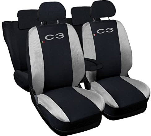 Lupex Shop Autositzbezüge kompatibel mit C3, Made in Italy, Polyestergewebe, kompletter Satz Vorder- und Rücksitze (Schwarz - Hellgrau)