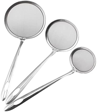 3 STÜCKE Fine Mesh Skimmer Spoon, Schöpfkelle Küchensieb Feinmaschig, Frittierlöffel Feines Sieb, Edelstahl Schaumlöffel, Hot Pot Fat Skimmer Spoon For Kitchen Food Cooking Frying Skimming Grease
