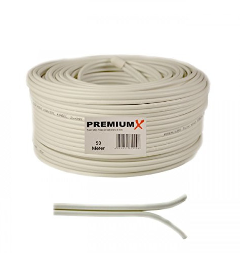 Premium X 50m Sat Koaxial Kabel 90dB Twin Mini 2 x 4mm extra dünn Weiß Antennenkabel 2-fach geschirmt für Sat | Kabel | DVB-T - Ultra HD 4K 3D