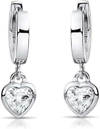 Materia Kinder Ohrringe Echt Silber Creolen mit Herzen weiß 18x2mm für Mädchen SO-389-Weiß