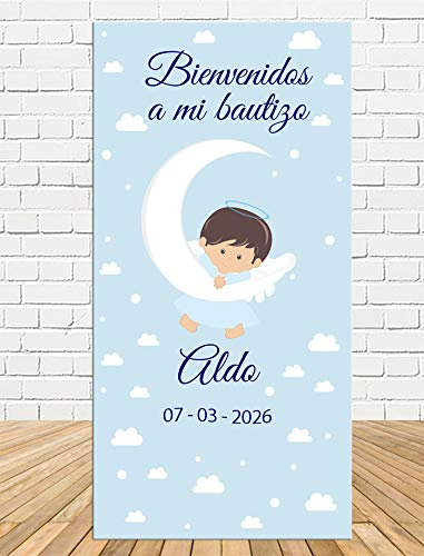 Tu Fiesta Mola Mazo Cartel de Bautizo de Bienvenida de niño de Angel 140x70cm|Divertido y económico|Detalle de Bautizo|Decorado Bautizo| Personalizable