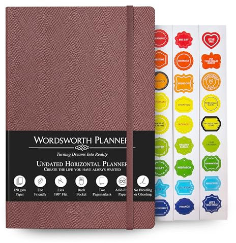 Wordsworth Undated Planner Weekly and Monthly – Punktierter Blankoplaner – Hardcover, undatierter Wochenplaner – Premium-A5-Papier (120gsm) – Monats- Wochen- Jahresübersicht – Bullet-Planer