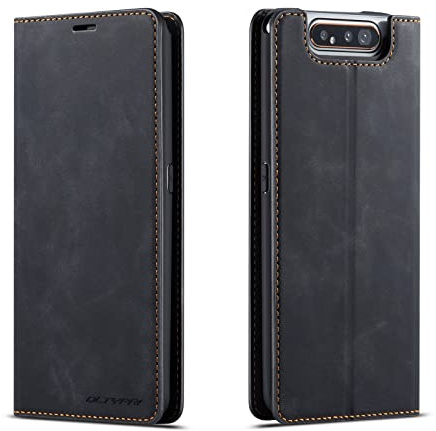 QLTYPRI Hülle für Samsung Galaxy A80 A90, Premium Dünne Ledertasche Handyhülle mit Kartenfach Ständer Flip Schutzhülle Kompatibel mit Samsung Galaxy A80 A90 - Schwarz | Retro PU Leder Klapphülle, Handyhülle mit 3 Kartenfächer, Standfunktion, Weicher Dünne TPU-Rahmen, Stoßfeste Flip Wallet Case