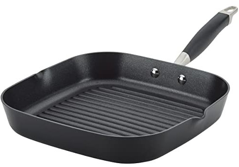 Anolon Advanced Home Hard Anodized Nonstick Deep Square Grill/Griddle Pan with Pour Spouts, 11 Inch, Onyx