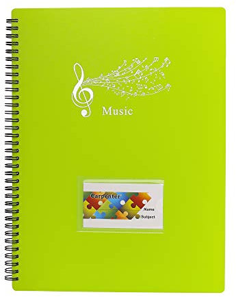 Music Sheet Folder Song File Clef Paper Storage Documents Holder Bag, Blank Plastic Concert Choral Folder A4 40 Pockets for Musicians and Band, Writable and 180-degree Spiral-Bound