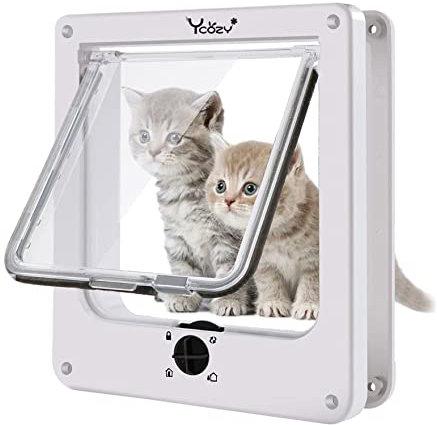Ycozy Aggiornata Porta Gatti per Gatti Dimensioni Esterne 22 x 19cm Versione 4 Rotanti Bloccaggio Modo, Gattaiola Resistente alle Intemperie per Gattini e Cagnolini