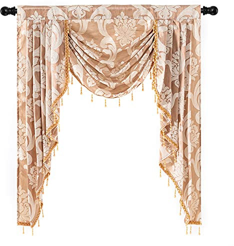 NAPEARL Mantovana a cascata beige per soggiorno, tende da cucina in jacquard con mantovane e festoni, tende per finestre della camera da letto, topper decorativi e mantovane (larghezza 104 cm, 1