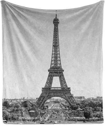 ABAKUHAUS Eiffelturm Weiche Kuscheldecke Sofadecke, Old Times Stadtbild, Gemütlicher Plüsch für den Innen- und Außenbereich, 125 x 175 cm, Dunkelgrau Pale Taupe