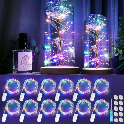 Lichterkette Batterie 12 Stück, 2M LED Lichterkette mit Batterie Klein, Mini Lichterkette mit 34 Batteries(CR2032), IP67 Wasserdicht Lichterkette Draht, Decoration für Party, Weihnachten (Mehrfarbig)