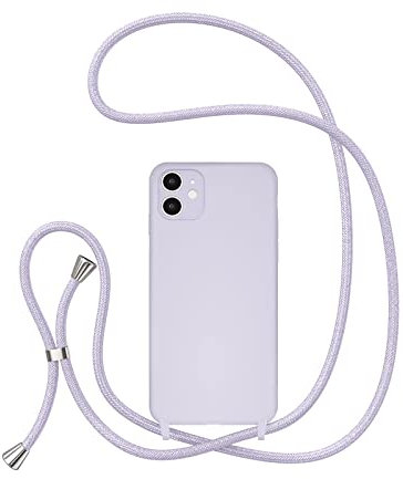UEEBAI Crossbody Lanyard Phone case for iPhone 11 6.1 inch, Silicone Phone Cover with Adjustable Necklace Strap Soft Belt Neck Cord Lanyard Shockproof Protective Case - Mauve