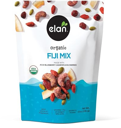 Elan Organic Fiji Mix, 4.8 oz, Non-GMO, Gluten-Free, Vegan, Kosher, Dried Fruits (Dried Goji Berries, Dried Cranberries), Superfood Infused Nuts (Blueberry Acai Cashews), Pumpkin Seeds