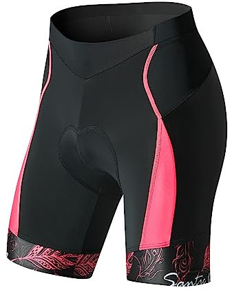 Santic Radlerhose Damen Gepolstert Kurz Fahrradhose Damen Kurz Radhose Kurz mit Polster Rosa EU 3XL