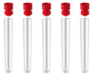 AE-GLAS: 5 Stück Reagenzgläser Kunststoff mit Deckel 12ml Transparent (100x16mm) Reagenzgläsern Reagenzglas mit Stopfen (5x Rot)