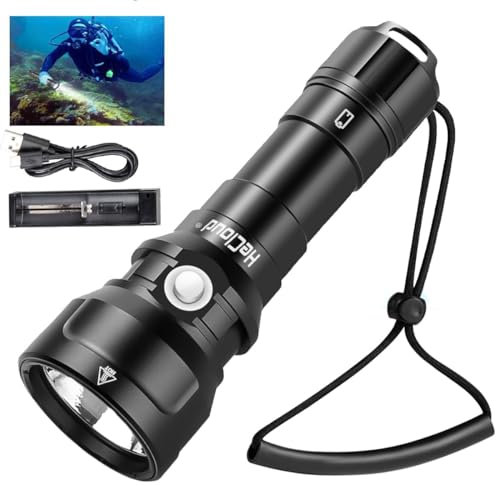 WholeFire Diving Torch Super Bright 2000 Lumens 120M Underwater Flashlight Professional Scuba Snorkeling IPX8 Waterproof PM70 LED Torch Dive Lights with Charger