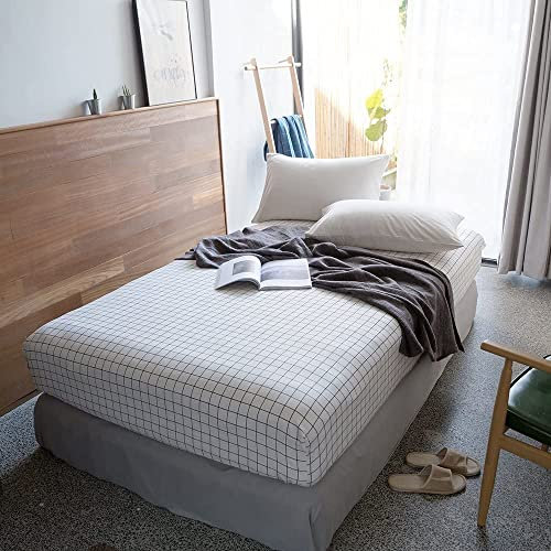 Lanqinglv Spannbettlaken 140 x 200 cm bis 25-30 cm Steghöhe Bettlaken Schwarz Weiß Kariert Karo Muster Mikrofaser Jersey Boxspringbett Spannbetttuch